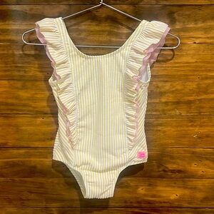 Rufflebutts Yellow and White Seersucker swimsuit